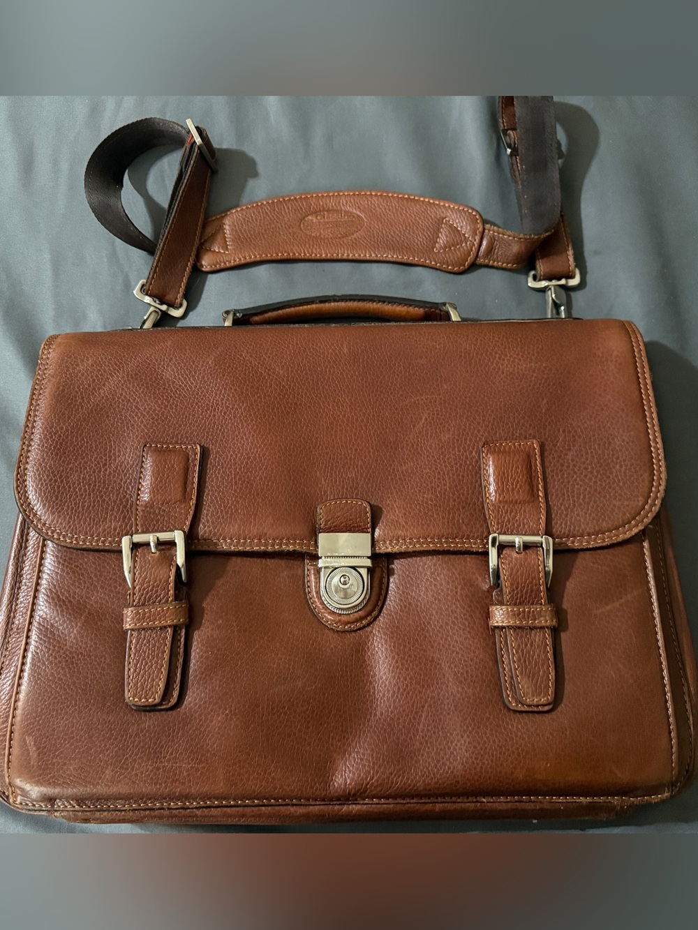 Classico Italian Cognac Leather Flapover Briefcase Laptop Messenger Bag